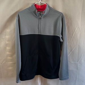 Lands End Men's MED, Grey/Black/Red Full Zip Jacket with Pockets, Tailored Fit